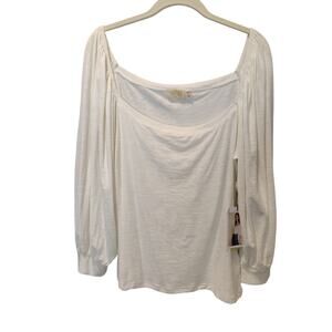 NWT Nation Ltd Sz XL Cream Puff Sleeve T Shirt Square Neck Top Pima Cotton